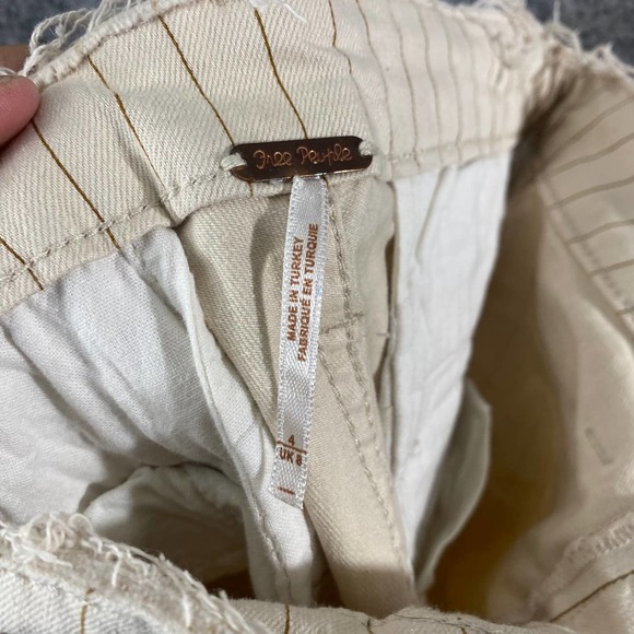 Free People Pants Beige 4 Stripe High Rise Button Fly Tapered Slim Leg High Rise - Picture 9 of 12
